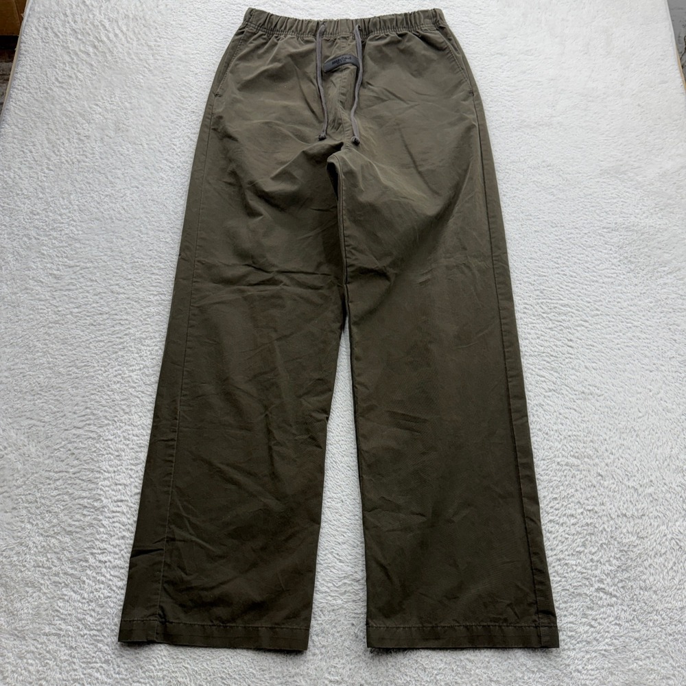 Fear of‎ God Essentials Mens Small Olive Green Straight Leg Drawstring Trousers
